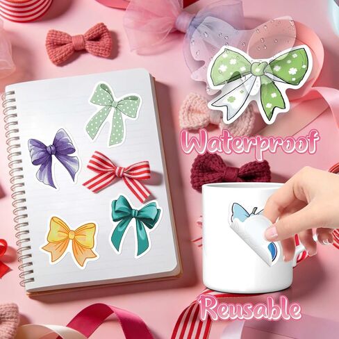 100PCS Colorful Coquette Bows Stickers,Pink Aesthetic Stickers Green Bow Tie Decals,Waterproof Vinyl Sticker for Water Bottles Laptop, Cute Bow Decals Pack for Women, Teens, Girls in Saudi Arabia