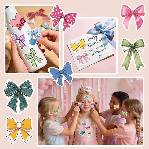 100PCS Colorful Coquette Bows Stickers,Pink Aesthetic Stickers Green Bow Tie Decals,Waterproof Vinyl Sticker for Water Bottles Laptop, Cute Bow Decals Pack for Women, Teens, Girls in Saudi Arabia