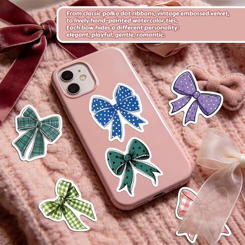 100PCS Colorful Coquette Bows Stickers,Pink Aesthetic Stickers Green Bow Tie Decals,Waterproof Vinyl Sticker for Water Bottles Laptop, Cute Bow Decals Pack for Women, Teens, Girls in Saudi Arabia