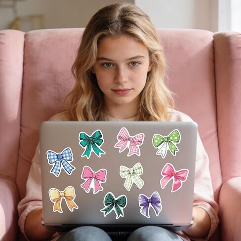 100PCS Colorful Coquette Bows Stickers,Pink Aesthetic Stickers Green Bow Tie Decals,Waterproof Vinyl Sticker for Water Bottles Laptop, Cute Bow Decals Pack for Women, Teens, Girls in Saudi Arabia