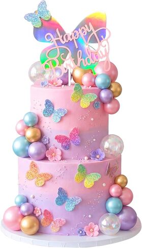Knana 39Pcs Pink Butterfly Cake Toppers Butterfly Theme Happy Birthday Cake Decorations for Wedding Baby Shower Party Supplies in Saudi Arabia