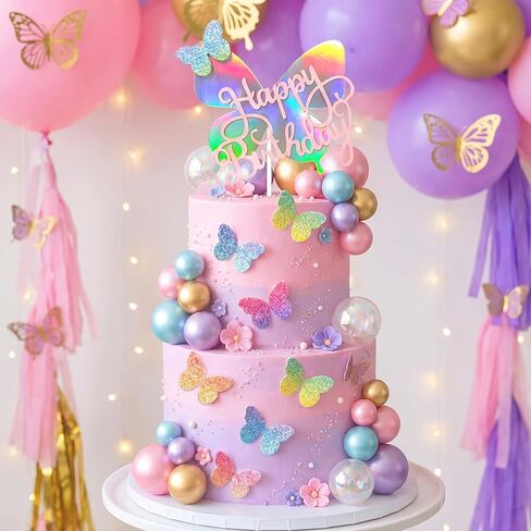 Knana 39Pcs Pink Butterfly Cake Toppers Butterfly Theme Happy Birthday Cake Decorations for Wedding Baby Shower Party Supplies in Saudi Arabia