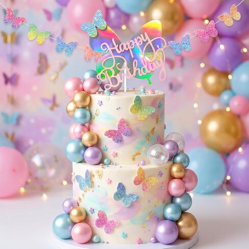 Knana 39Pcs Pink Butterfly Cake Toppers Butterfly Theme Happy Birthday Cake Decorations for Wedding Baby Shower Party Supplies in Saudi Arabia
