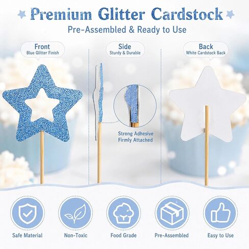 12 PCS Baby Boy Cupcake Topper, Blue with Moon and Stars Cupcake Decoration for Boy Birthday Party Gender Reveal Parties Baby Shower Cupcake Decor in Saudi Arabia