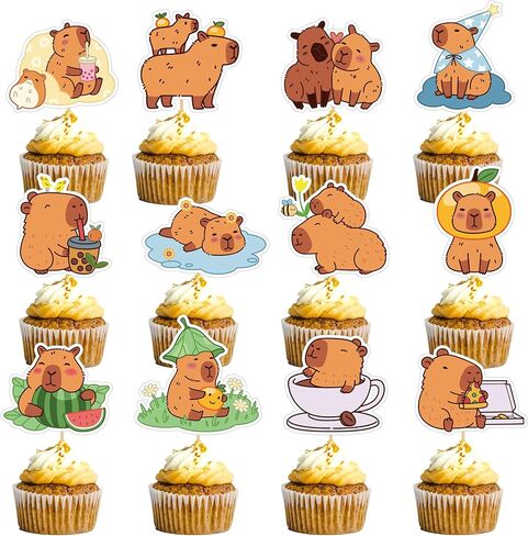 Capybara Birthday Decorations Cake Toppers - 36 Pcs Animals Theme Cupcake Decoration Gifts With 12 Unique Designs Cake for Capybara Lovers Party Supplies Birthday Baby Shower & Kids Celebration in Saudi Arabia