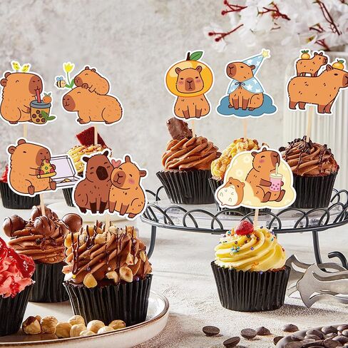 Capybara Birthday Decorations Cake Toppers - 36 Pcs Animals Theme Cupcake Decoration Gifts With 12 Unique Designs Cake for Capybara Lovers Party Supplies Birthday Baby Shower & Kids Celebration in Saudi Arabia