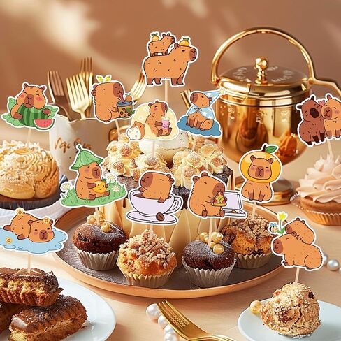 Capybara Birthday Decorations Cake Toppers - 36 Pcs Animals Theme Cupcake Decoration Gifts With 12 Unique Designs Cake for Capybara Lovers Party Supplies Birthday Baby Shower & Kids Celebration in Saudi Arabia