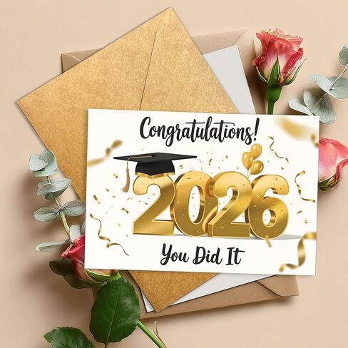 بطاقة التخرج 2026 - تهانينا لقد فعلت ذلك - بطاقات التخرج مع قبعة وبالونات، تحية احتفال لخريجي المدارس الثانوية أو الكلية، أو الطلاب، أو المراهقين، أو أفراد الأسرة - 8 × 5.3 بوصة مع مظروف in Kuwait