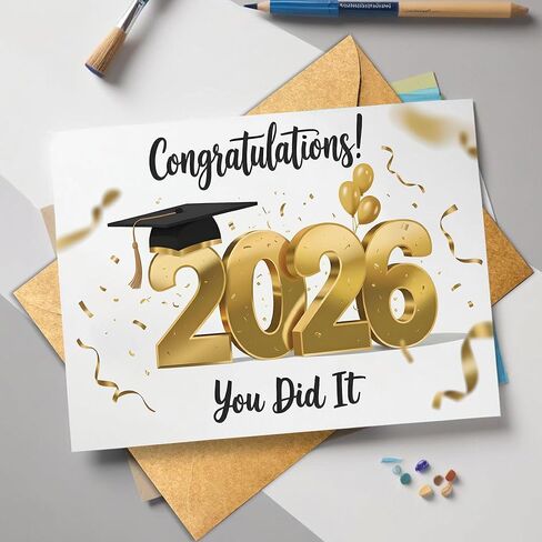 بطاقة التخرج 2026 - تهانينا لقد فعلت ذلك - بطاقات التخرج مع قبعة وبالونات، تحية احتفال لخريجي المدارس الثانوية أو الكلية، أو الطلاب، أو المراهقين، أو أفراد الأسرة - 8 × 5.3 بوصة مع مظروف in Kuwait