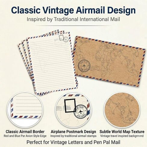 90 Pack Airmail Stationery Paper Set, Vintage Letter Writing Paper and Envelopes Set for Invitations, thank you Letters, or Casual Letters(6.9 x 9.25 In) in Saudi Arabia