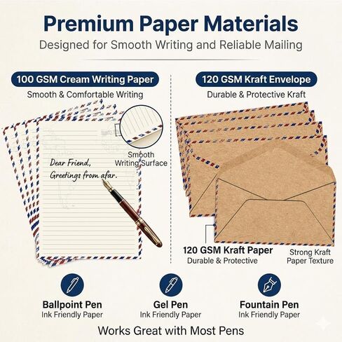 90 Pack Airmail Stationery Paper Set, Vintage Letter Writing Paper and Envelopes Set for Invitations, thank you Letters, or Casual Letters(6.9 x 9.25 In) in Saudi Arabia