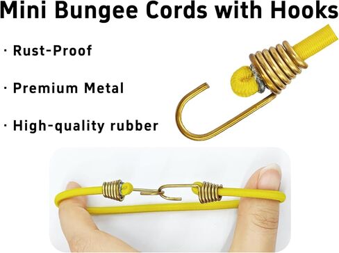 15Pcs Mini Bungee Cords with Hooks, 10 Inch Heavy Duty Elastic Rope Straps for Outdoor, Luggage, Camping, Tents, Bikes, Car, RV, Flexible Small Bungee Cord Set, Yellow in Saudi Arabia