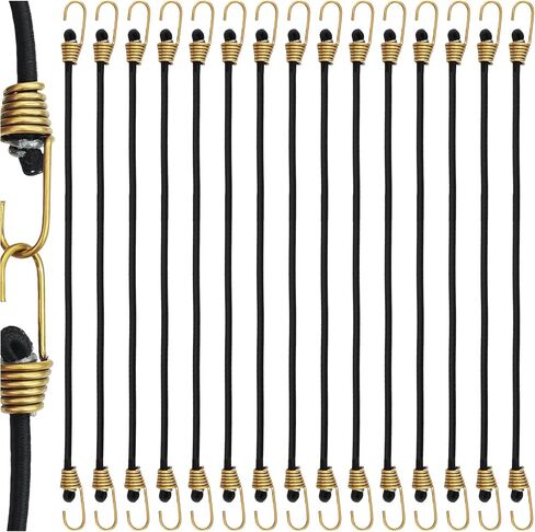 15Pcs Mini Bungee Cords with Hooks, 10 Inch Heavy Duty Elastic Rope Straps for Outdoor, Luggage, Camping, Tents, Bikes, Car, RV, Flexible Small Bungee Cord Set, Yellow in Saudi Arabia