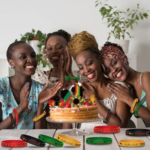 200 قطعة من Highergo 200 قطعة من أساور السيليكون الخاصة بيوم Juneteenth السعيد، أساور سيليكون من Juneteenth لعام 1865، أساور الاستقلال الأمريكية السوداء، أساور معصم من السيليكون ليوم الحرية الأسود، هدايا Juneteenth للمراهقين والبالغين in Kuwait