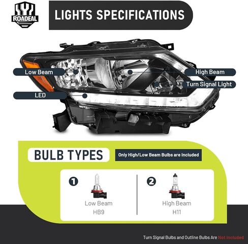 Halogen Headlights Assembly with LED DRL Strip for 2014-2016 Rogue Headlamp Replacement Driver & Passenger Side (NO PROJECTOR) in Saudi Arabia