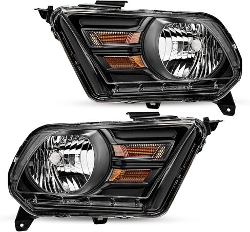 JSBOYAT Halogen Headlight Assembly Replacement Fit for 2010-2014 Ford Mustang Headlamp Driver & Passenger Side [NOT for HID/Xenon], Black Housing with Amber Reflector in Saudi Arabia
