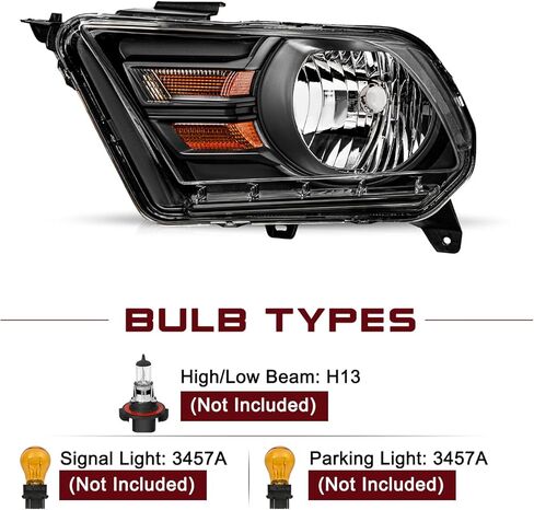 JSBOYAT Halogen Headlight Assembly Replacement Fit for 2010-2014 Ford Mustang Headlamp Driver & Passenger Side [NOT for HID/Xenon], Black Housing with Amber Reflector in Saudi Arabia