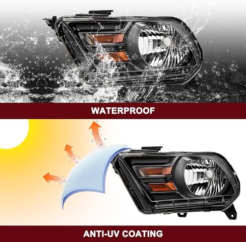 JSBOYAT Halogen Headlight Assembly Replacement Fit for 2010-2014 Ford Mustang Headlamp Driver & Passenger Side [NOT for HID/Xenon], Black Housing with Amber Reflector in Saudi Arabia