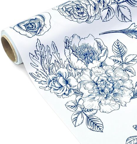 MUNILAIL Floral Wrapping Paper Roll 17 Inch x 33 Feet Blue and White Flower Wrapping Paper Gift Wrapping Paper for Boys Girls Birthday Baby Shower Party Supplies in Saudi Arabia