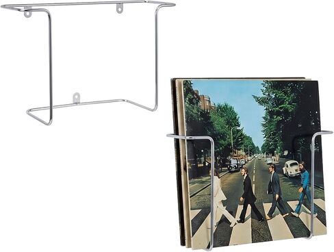 MyGift Modern Silver Tone Metal Wire Wall Mounted Vinyl Record Storage Racks, Hanging LP Records Holder, Floating Album Cover Display Shelf, Set of 2 in Saudi Arabia