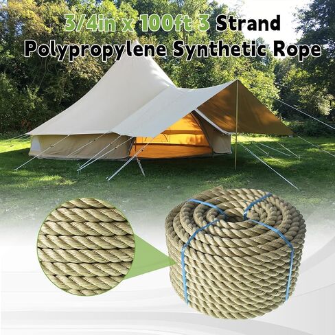HOSTIC Twisted 3 Strand Polypropylene Synthetic Rope Multipurpose Artificial Manila Rope 3/4 Inch x 100 Feet in Saudi Arabia
