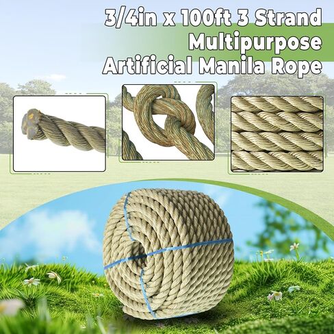 HOSTIC Twisted 3 Strand Polypropylene Synthetic Rope Multipurpose Artificial Manila Rope 3/4 Inch x 100 Feet in Saudi Arabia