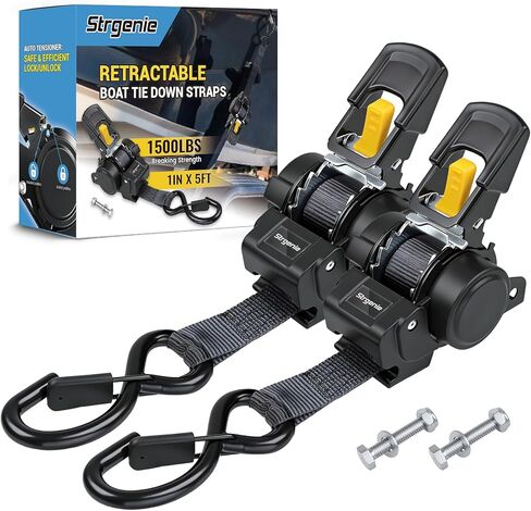 Bolt on Ratchet Straps 1INx5FT Auto Retractable Ratchet Tie Downs to Trailer Mountable Transom Straps for Boat, Jet Ski, RZR, ATV in Saudi Arabia