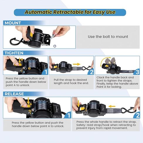 Bolt on Ratchet Straps 1INx5FT Auto Retractable Ratchet Tie Downs to Trailer Mountable Transom Straps for Boat, Jet Ski, RZR, ATV in Saudi Arabia
