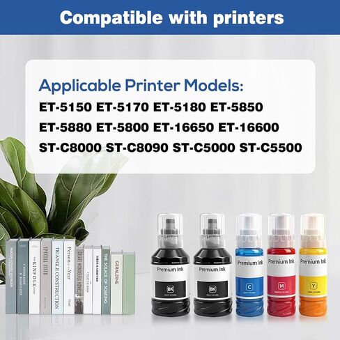 VICTORSTAR Replacement Ink Refill Bottles Ink Cartridges for ET-5800 ET-5850 ET-5150 ET-16600 ET-5880 ET-5170 ET-5180 ET-16650 ST-C5000 ST-C5500 ST-C8000 ST-C8090 Printer, 5 Packs (2*BK, C/M/Y) in Saudi Arabia