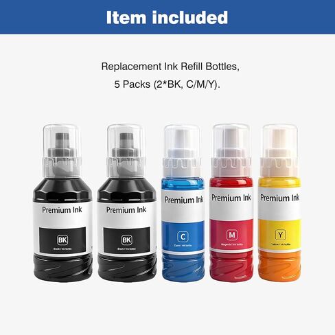 VICTORSTAR Replacement Ink Refill Bottles Ink Cartridges for ET-5800 ET-5850 ET-5150 ET-16600 ET-5880 ET-5170 ET-5180 ET-16650 ST-C5000 ST-C5500 ST-C8000 ST-C8090 Printer, 5 Packs (2*BK, C/M/Y) in Saudi Arabia