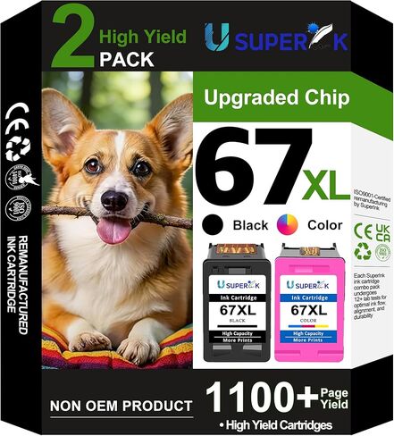 67XL Ink Cartridges Black/Color Combo Pack Compatible for HP Ink 67 XL Printer Ink Works for HP DeskJet 2700 2700e 2755e 2800 2855e 4155e 4255e 2852e Envy 6055e 6000 6455e 6400(2 Pack - Black Color) in Saudi Arabia