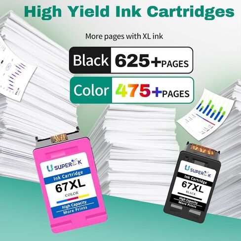 67XL Ink Cartridges Black/Color Combo Pack Compatible for HP Ink 67 XL Printer Ink Works for HP DeskJet 2700 2700e 2755e 2800 2855e 4155e 4255e 2852e Envy 6055e 6000 6455e 6400(2 Pack - Black Color) in Saudi Arabia