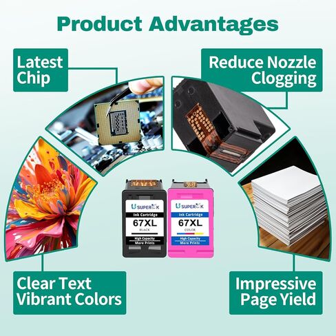 67XL Ink Cartridges Black/Color Combo Pack Compatible for HP Ink 67 XL Printer Ink Works for HP DeskJet 2700 2700e 2755e 2800 2855e 4155e 4255e 2852e Envy 6055e 6000 6455e 6400(2 Pack - Black Color) in Saudi Arabia