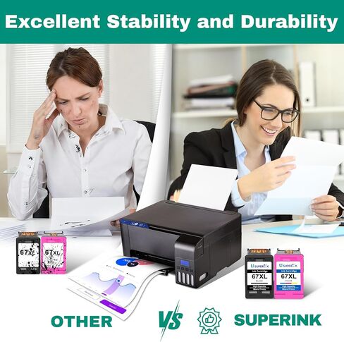67XL Ink Cartridges Black/Color Combo Pack Compatible for HP Ink 67 XL Printer Ink Works for HP DeskJet 2700 2700e 2755e 2800 2855e 4155e 4255e 2852e Envy 6055e 6000 6455e 6400(2 Pack - Black Color) in Saudi Arabia