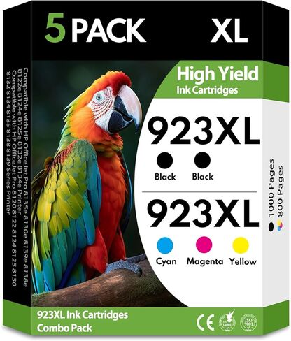 923XL 923 Ink Cartridges 5 Pack High Yield 2Black Cyan Magenta Yellow, Replacement for HP 923 XL, Compatible with OfficeJet Pro 8130e 8135e 8139e 8138e 8122e 8120 8124e 8125e 8130 8132e 8134e Printers in Saudi Arabia