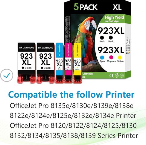 923XL 923 Ink Cartridges 5 Pack High Yield 2Black Cyan Magenta Yellow, Replacement for HP 923 XL, Compatible with OfficeJet Pro 8130e 8135e 8139e 8138e 8122e 8120 8124e 8125e 8130 8132e 8134e Printers in Saudi Arabia