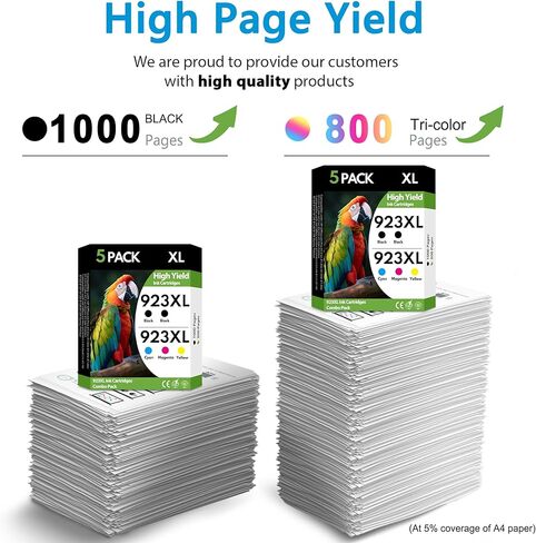 923XL 923 Ink Cartridges 5 Pack High Yield 2Black Cyan Magenta Yellow, Replacement for HP 923 XL, Compatible with OfficeJet Pro 8130e 8135e 8139e 8138e 8122e 8120 8124e 8125e 8130 8132e 8134e Printers in Saudi Arabia