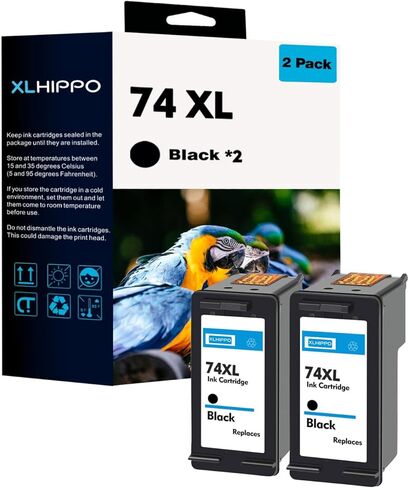 High Yield 74 Black Ink Cartridges Replacement for HP 74 74XL Ink Cartridges for Photosmart C4280 C5280 C4480 DeskJet D4260 D4360 OfficeJet J6480 J5780 Printers (2 Pack 74 XL Black) in Saudi Arabia