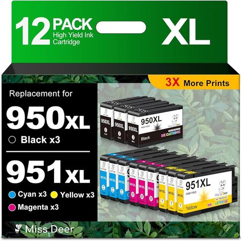 Miss Deer 12-Pack 950 951 Ink Cartridges Combo Pack, Compatible for HP 950XL 951XL HP950 HP951 XL for OfficeJet Pro 8600 8610 8100 8615 8620 8625 251dw Printers Black/Cyan/Magenta/Yellow, High Yield in Saudi Arabia