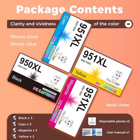 Miss Deer 12-Pack 950 951 Ink Cartridges Combo Pack, Compatible for HP 950XL 951XL HP950 HP951 XL for OfficeJet Pro 8600 8610 8100 8615 8620 8625 251dw Printers Black/Cyan/Magenta/Yellow, High Yield in Saudi Arabia