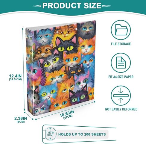 مجلد حلقات مكون من 3 حلقات مقاس 1.5 بوصة من Cute Cats، يحمل 200 ورقة، مجلد متعدد الاستخدامات مع 3 جيوب داخلية للمكتب والمنزل، عبوة واحدة in Kuwait