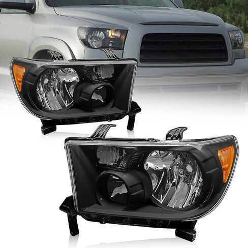 المصابيح الأمامية لـ 2007-2013 Toyota Tundra & 2008-2017 Toyota Sequoia Chrome Housing Amber عاكس للمصابيح الأمامية للسائق وجانب الركاب OE 811500C050/0C051 (W/O لمبات) in Kuwait