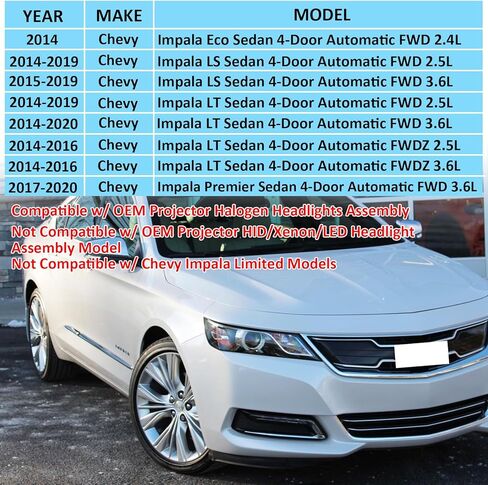 Right Headlight Fit for 2014-2020 Chevy Impala LS/LT,Projector Halogen Headlamp OE Style Replacement Right Passenger Side Black Housing GM2503417(NOT for HID/Xenon Headlights Model) in Kuwait