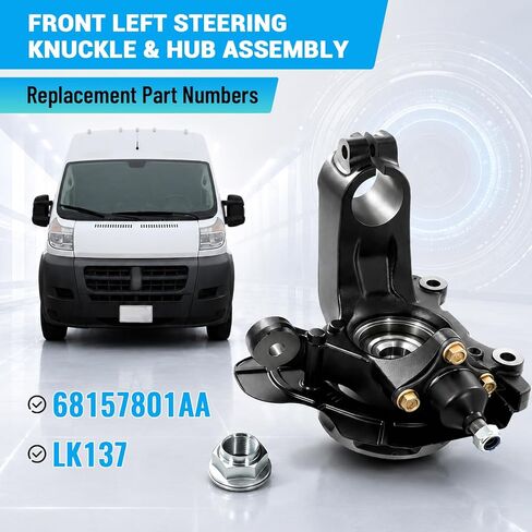 Front Left Steering Knuckle & Wheel Hub Bearing Assembly Compatible with Ram ProMaster 1500 2500 3500 2014-2020, Driver Side Suspension Knuckle Assembly, Replaces 68157801AA LK137 in Kuwait