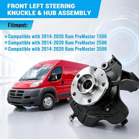 Front Left Steering Knuckle & Wheel Hub Bearing Assembly Compatible with Ram ProMaster 1500 2500 3500 2014-2020, Driver Side Suspension Knuckle Assembly, Replaces 68157801AA LK137 in Kuwait