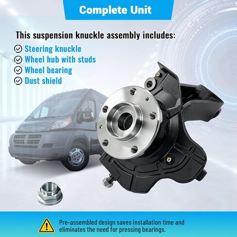 Front Left Steering Knuckle & Wheel Hub Bearing Assembly Compatible with Ram ProMaster 1500 2500 3500 2014-2020, Driver Side Suspension Knuckle Assembly, Replaces 68157801AA LK137 in Kuwait
