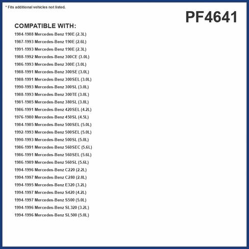 فلتر الوقود بي جي PF4641 | يناسب 1989-86 مرسيدس بنز 560SL، 1993-90 500SL، 1985-81 380SL، 1993-90 300SL، 1995-94 E420، E320، 1993-86 300E، 1989-87 260E، 1993-84 190E, 1991-86 560SEL, 420SEL in Kuwait