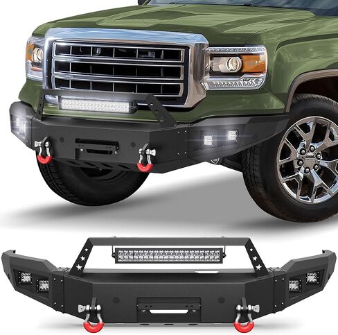 Sierra Full Width Front Bumper with Winch Plate for 2014-2015 GMC Sierra 1500, 2014 2015 Sierra 1500 Truck Steel Bumper with LED Lights, D-rings in Saudi Arabia