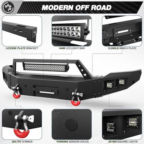 Sierra Full Width Front Bumper with Winch Plate for 2014-2015 GMC Sierra 1500, 2014 2015 Sierra 1500 Truck Steel Bumper with LED Lights, D-rings in Saudi Arabia