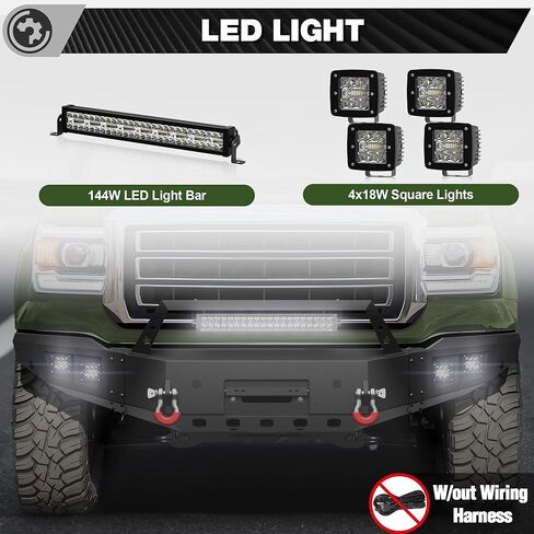 Sierra Full Width Front Bumper with Winch Plate for 2014-2015 GMC Sierra 1500, 2014 2015 Sierra 1500 Truck Steel Bumper with LED Lights, D-rings in Saudi Arabia